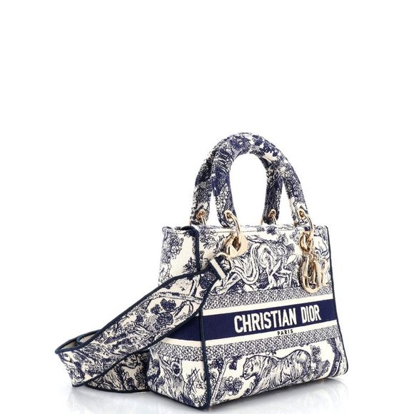 Christian Dior Toile de Jouy Lady D-Lite Bag Embroidered Canvas Blue - Picture 2 of 6
